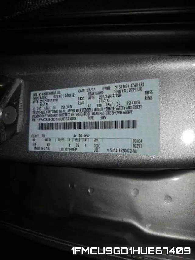 1FMCU9GD1HUE67409 фото 2