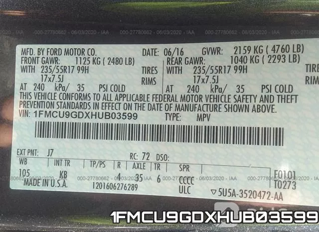 1FMCU9GDXHUB03599 фото 10