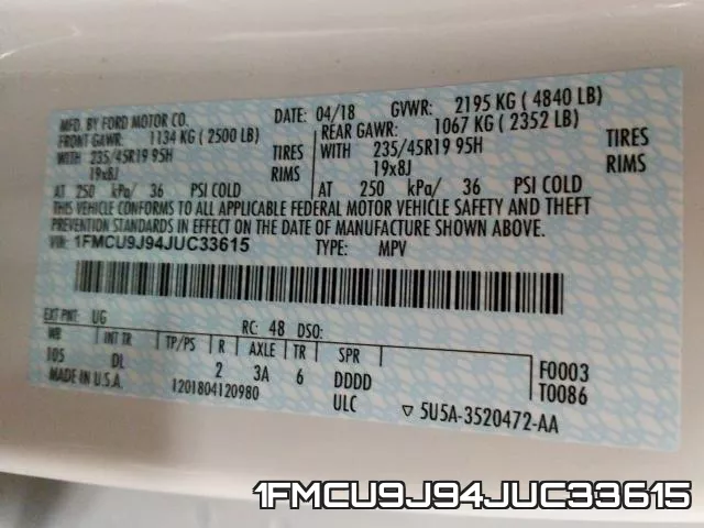 1FMCU9J94JUC33615 фото 2