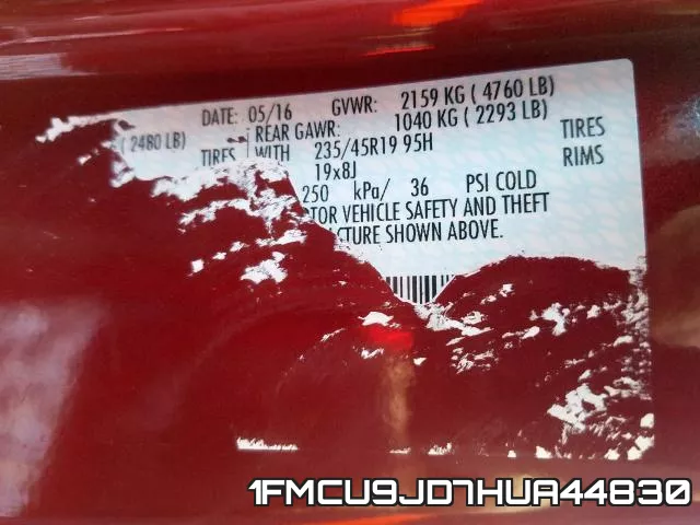 1FMCU9JD7HUA44830 фото 2