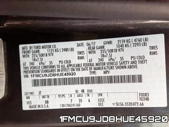 1FMCU9JD8HUE45920 фото 2