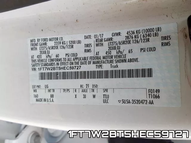 1FT7W2BT5HEC59727 фото 2