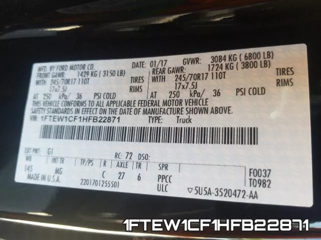 1FTEW1CF1HFB22871 фото 2