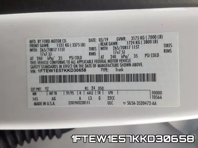 1FTEW1E57KKD30658 фото 2
