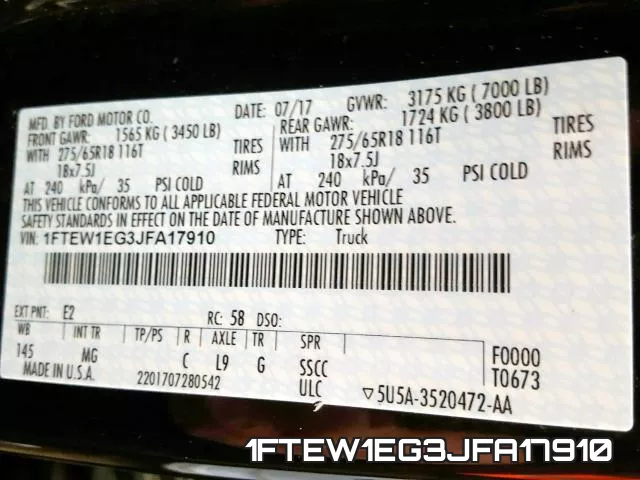 1FTEW1EG3JFA17910 фото 2