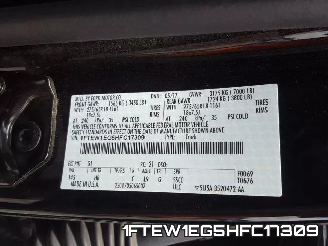 1FTEW1EG5HFC17309 фото 2