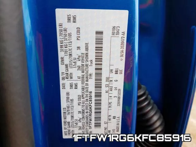 1FTFW1RG6KFC85916 фото 2