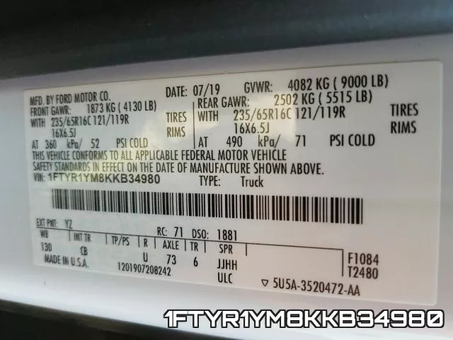 1FTYR1YM8KKB34980 фото 2