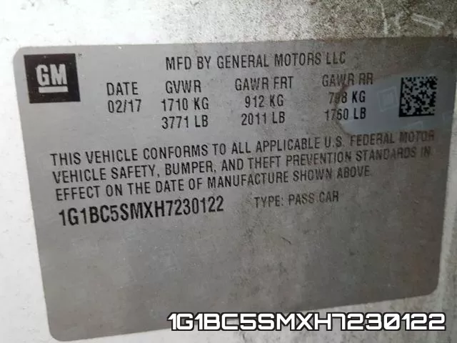 1G1BC5SMXH7230122 фото 2