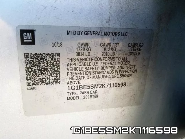 1G1BE5SM2K7116598 фото 2