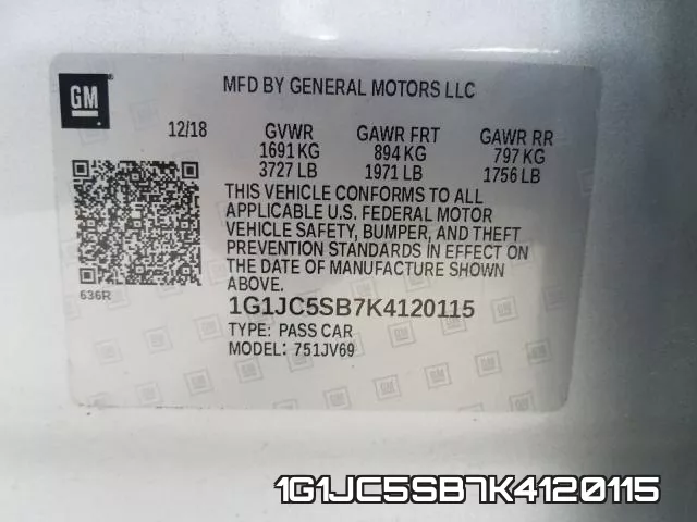1G1JC5SB7K4120115 фото 2