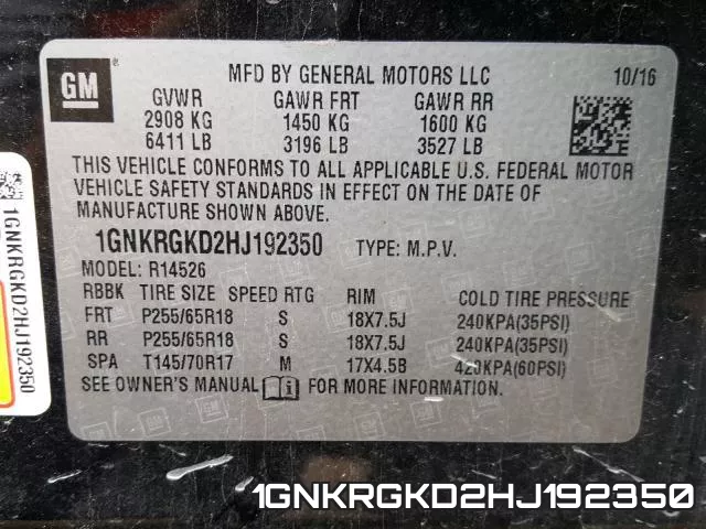 1GNKRGKD2HJ192350 фото 2