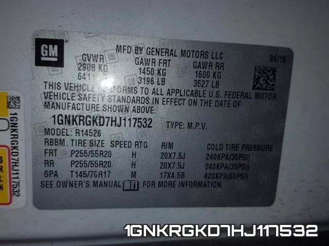 1GNKRGKD7HJ117532 фото 2