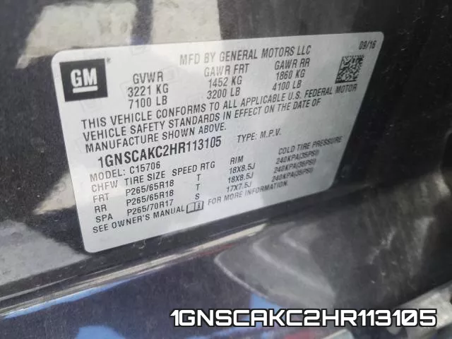 1GNSCAKC2HR113105 фото 2
