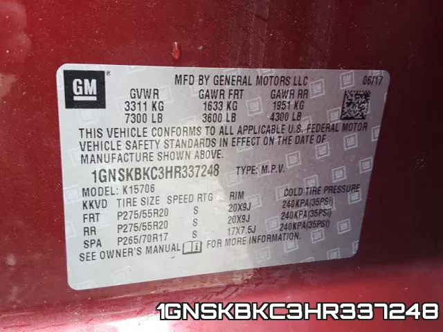 1GNSKBKC3HR337248 фото 2