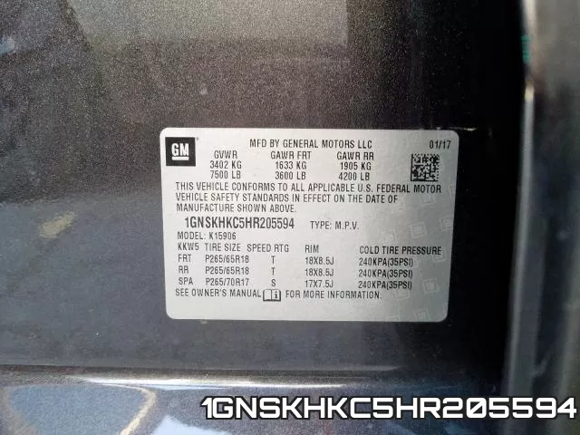 1GNSKHKC5HR205594 фото 2