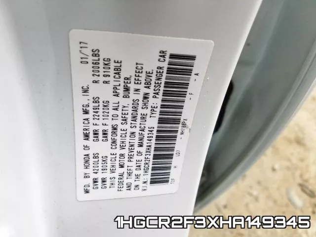 1HGCR2F3XHA149345 фото 2