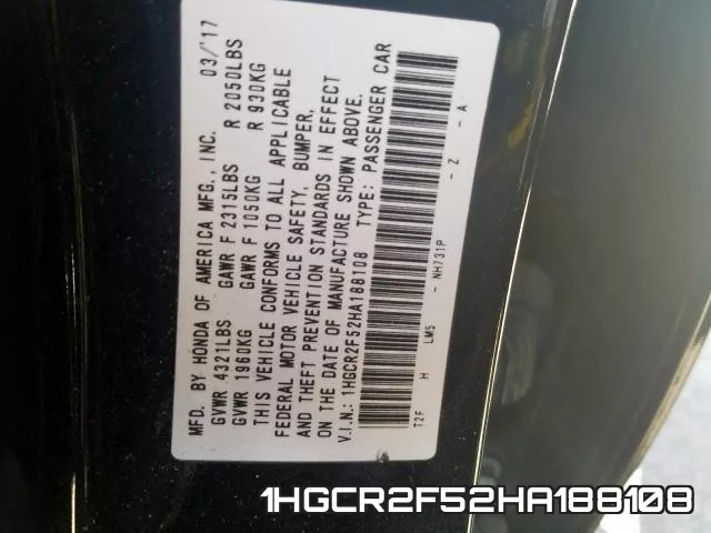 1HGCR2F52HA188108 фото 2