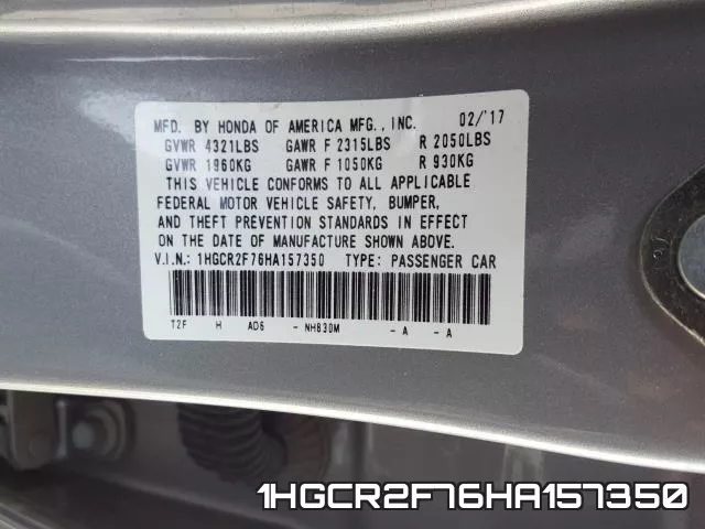 1HGCR2F76HA157350 фото 2