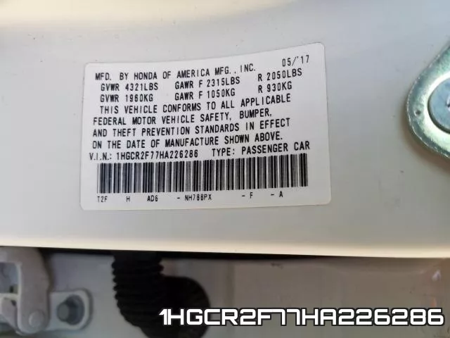 1HGCR2F77HA226286 фото 2