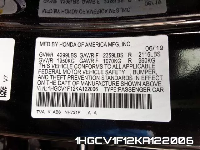 1HGCV1F12KA122006 фото 2