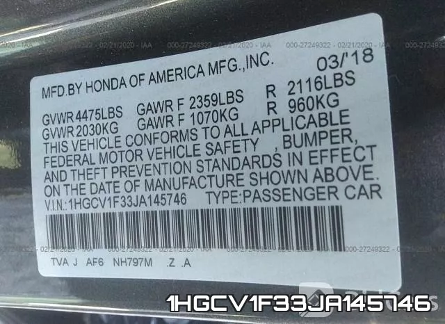 1HGCV1F33JA145746 фото 10