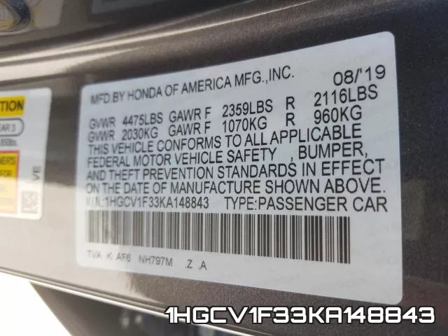 1HGCV1F33KA148843 фото 2