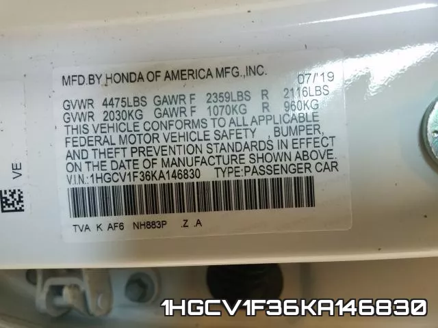 1HGCV1F36KA146830 фото 2