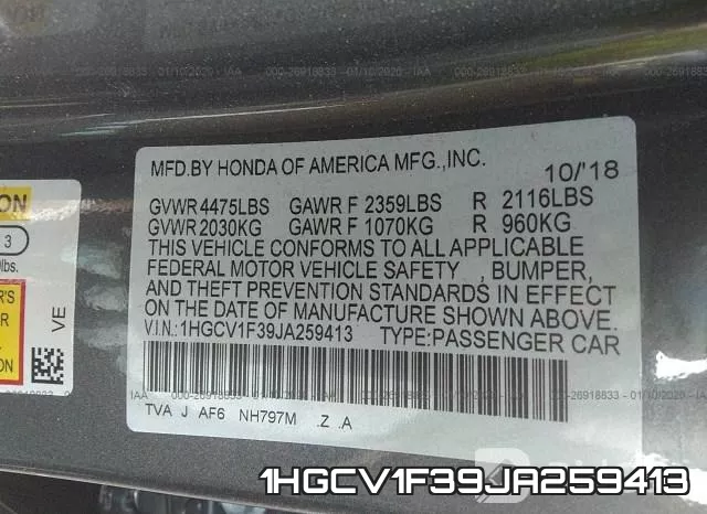 1HGCV1F39JA259413 фото 10