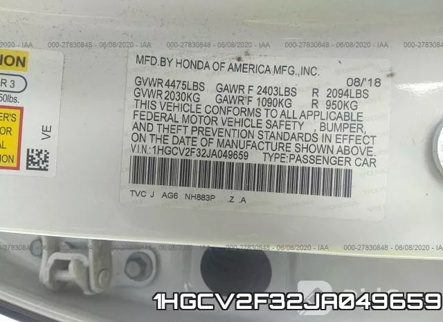 1HGCV2F32JA049659 фото 10