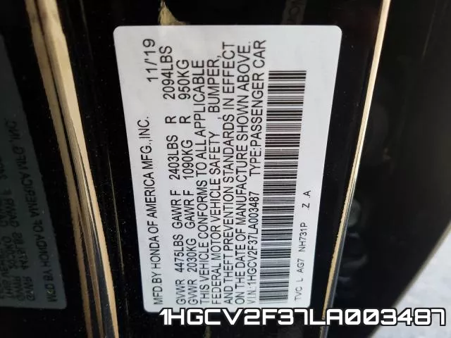 1HGCV2F37LA003487 фото 2