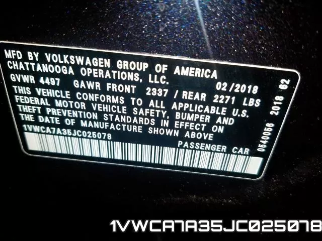 1VWCA7A35JC025078 фото 2
