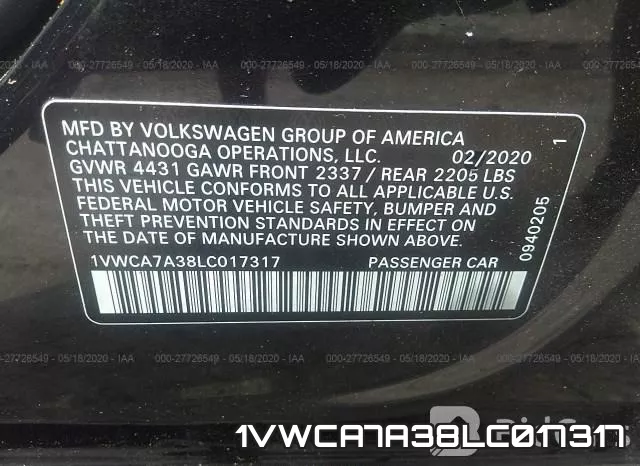 1VWCA7A38LC017317 фото 10