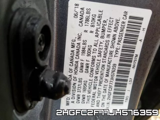 2HGFC2F77JH576359 фото 2