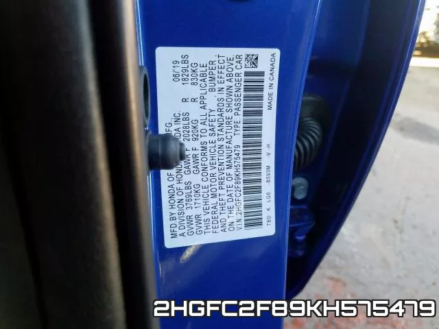 2HGFC2F89KH575479 фото 2