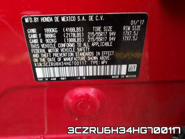 3CZRU6H34HG700117 фото 2