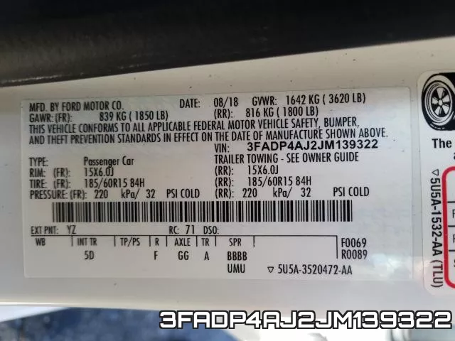 3FADP4AJ2JM139322 фото 2