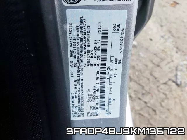 3FADP4BJ3KM136722 фото 2