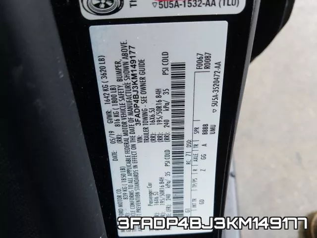 3FADP4BJ3KM149177 фото 2