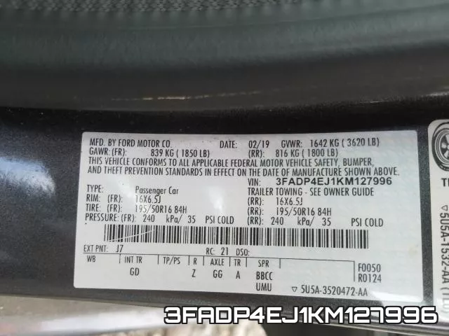 3FADP4EJ1KM127996 фото 2