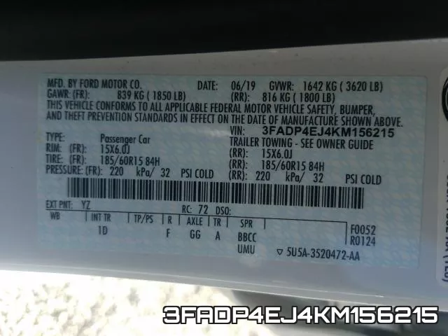 3FADP4EJ4KM156215 фото 2