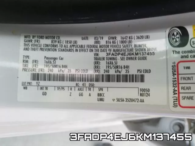 3FADP4EJ6KM137455 фото 2