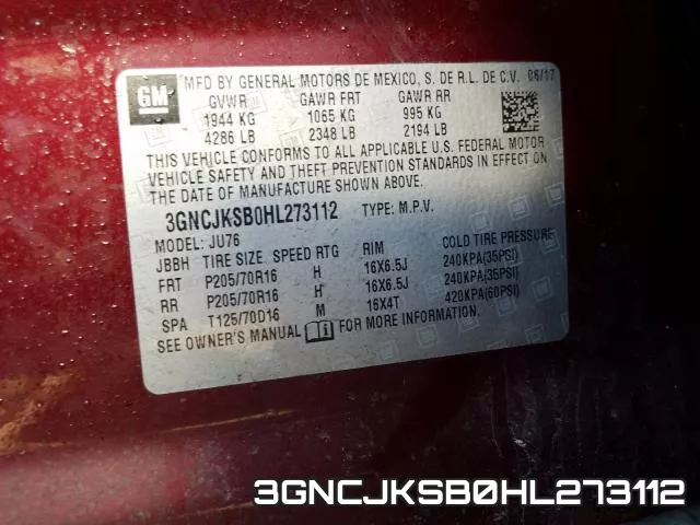 3GNCJKSB0HL273112 фото 2