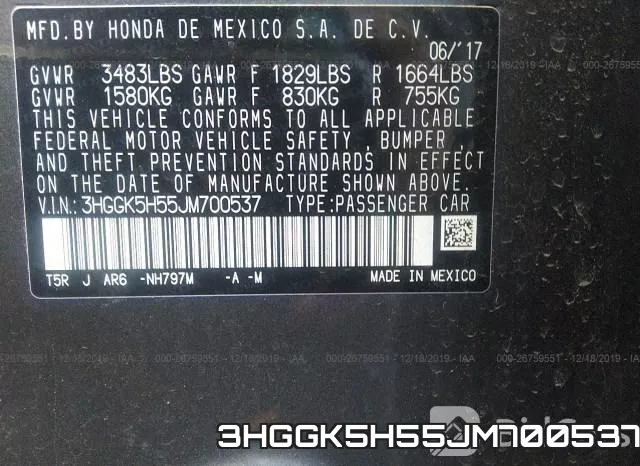 3HGGK5H55JM700537 фото 10