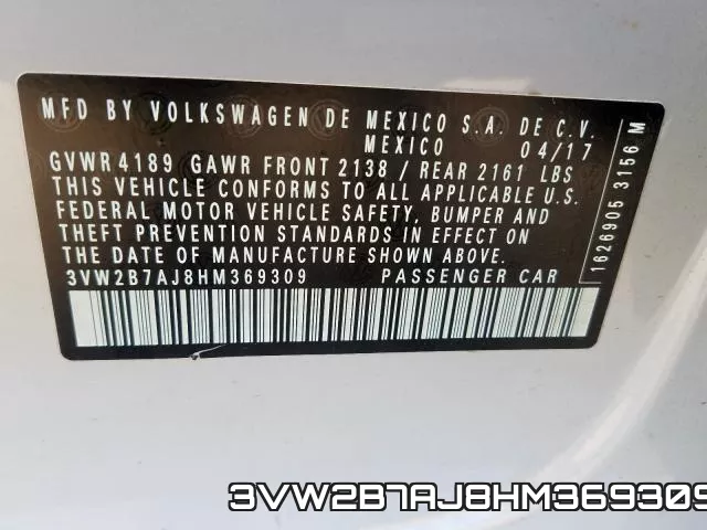 3VW2B7AJ8HM369309 фото 2