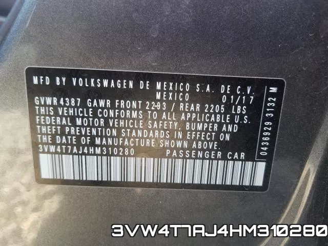 3VW4T7AJ4HM310280 фото 2