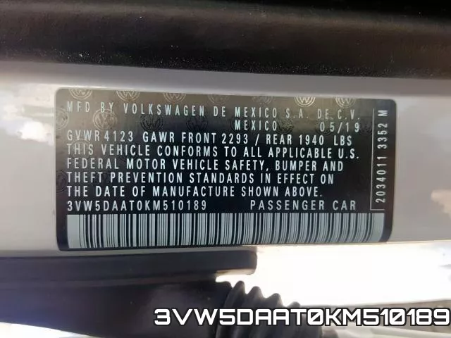 3VW5DAAT0KM510189 фото 2