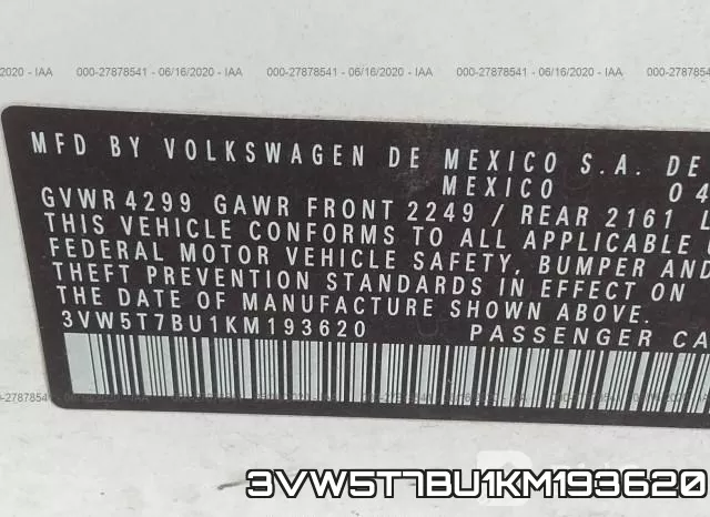 3VW5T7BU1KM193620 фото 10
