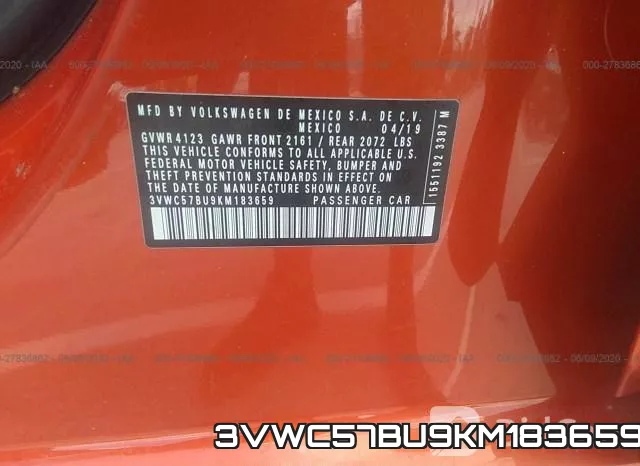 3VWC57BU9KM183659 фото 10