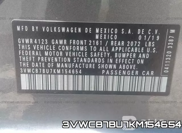 3VWCB7BU7KM154654 фото 10